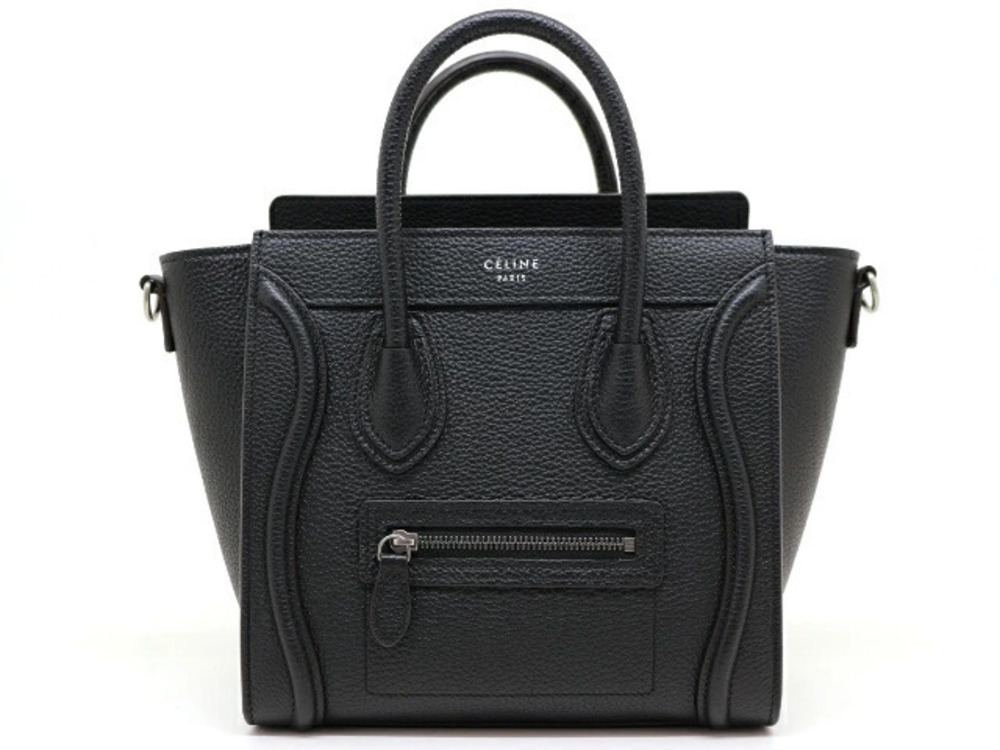 Celine Luggage Tote 2way Shoulder Bag Black Calfskin